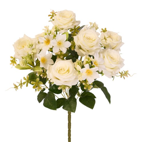Bukiet róż z dodatkami 45 cm kremowy – 7 kwiatów róż do stroików i kompozycji florystycznych.