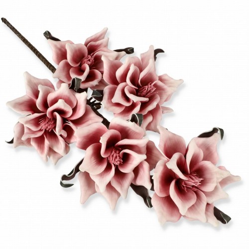 Gałązka magnolii piankowej 90 cm z pięcioma dużymi kwiatami w kolorze Pudrowy Róż do dekoracji florystycznych i ślubnych.