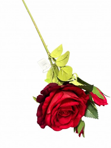 Gałązka róży welurowej z pąkami 72 cm — Czerwony